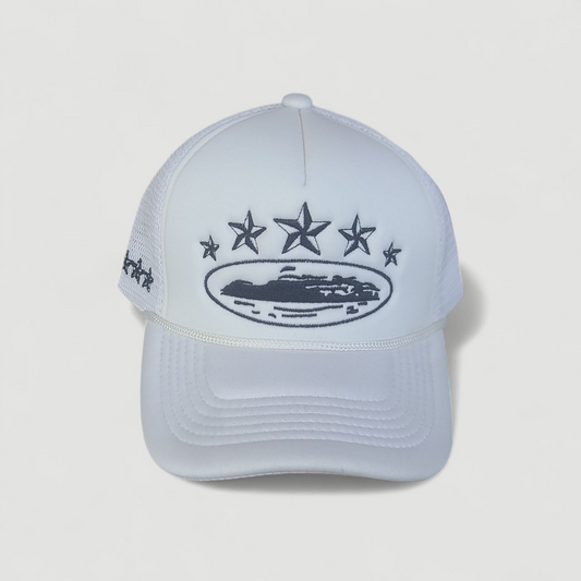 Corteiz 5 Starz Alcatraz Trucker Blanc